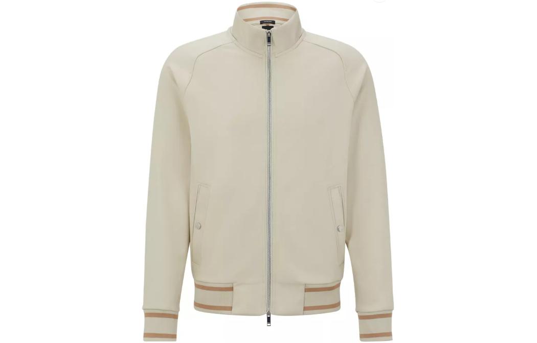 HUGO BOSS FW22 Zip-Up Jacket with Striped Trim in Light Beige 50486271-271