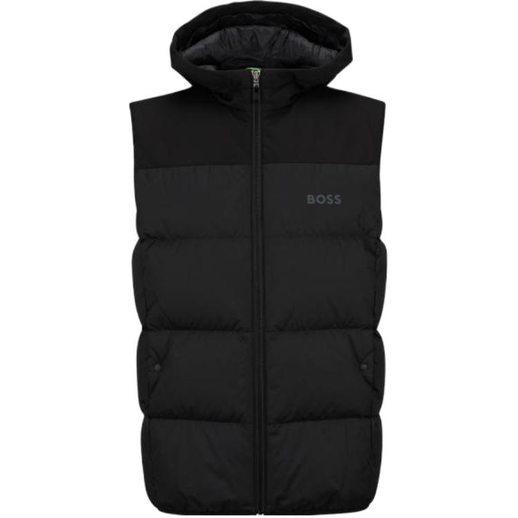 HUGO BOSS FW23  Black Casual Zip-Up Hoodie Vest with Letter Logo. 50497645-001