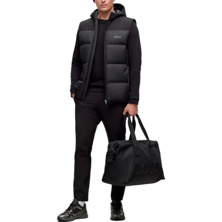 HUGO BOSS FW23  Black Casual Zip-Up Hoodie Vest with Letter Logo. 50497645-001 圖 3