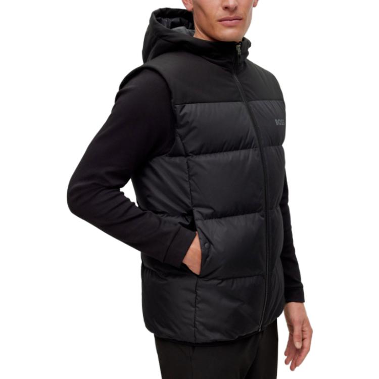 HUGO BOSS FW23  Black Casual Zip-Up Hoodie Vest with Letter Logo. 50497645-001 圖 6