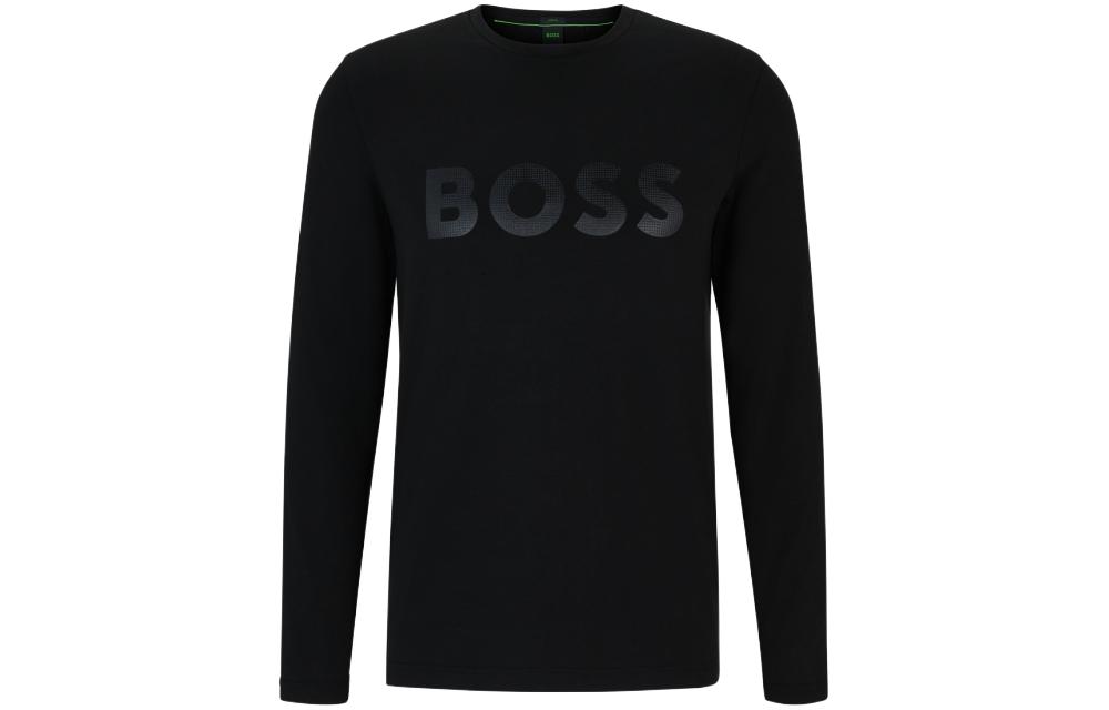 HUGO BOSS FW23  Black Crewneck Long Sleeve Tee with Logo Print. 50507027-001