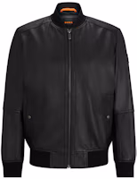 Order HUGO BOSS FW23 黑色皮革棒球領夾克外套. 50498511-001