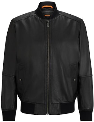 HUGO BOSS FW23 黑色皮革棒球領夾克外套. 50498511-001 Order HUGO BOSS FW23 黑色皮革棒球領夾克外套. 50498511-001