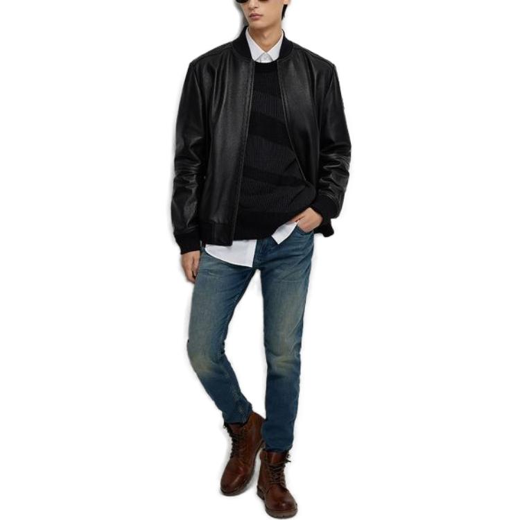 Lookbook HUGO BOSS FW23 黑色皮革棒球領夾克外套. 50498511-001