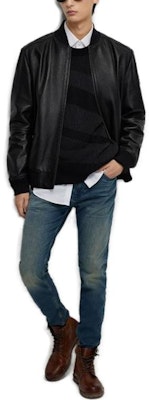 HUGO BOSS FW23 黑色皮革棒球領夾克外套. 50498511-001 Lookbook HUGO BOSS FW23 黑色皮革棒球領夾克外套. 50498511-001