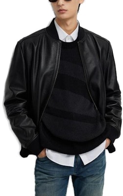 HUGO BOSS FW23 黑色皮革棒球領夾克外套. 50498511-001 Purchase HUGO BOSS FW23 黑色皮革棒球領夾克外套. 50498511-001