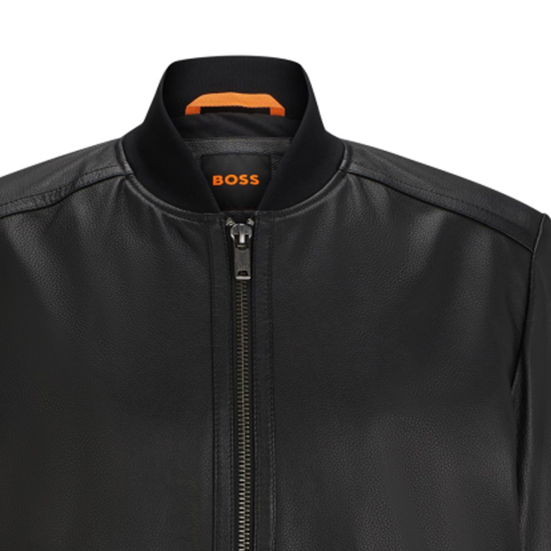 Sizing HUGO BOSS FW23 黑色皮革棒球領夾克外套. 50498511-001