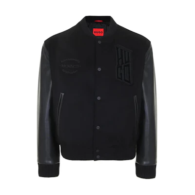 HUGO BOSS FW23 Black Logo Print Single-Breasted Long-Sleeve Jacket. 50503394-001