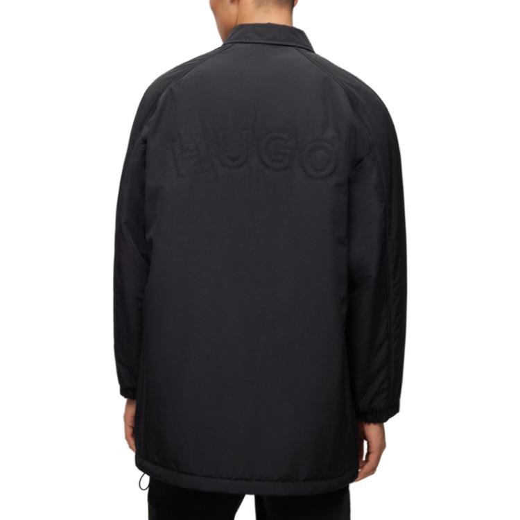 Shop HUGO BOSS FW23 Jaket Lengan Panjang Hitam dengan Logo Bordir. 50495834-001