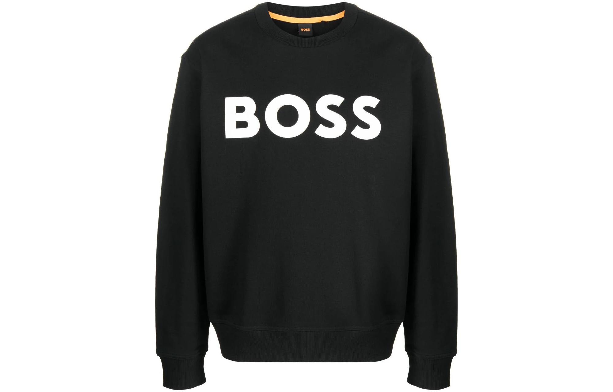 HUGO BOSS FW23  Black Loose-Fit Letter Print Crewneck Sweatshirt. 50487133-001