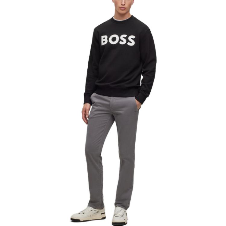Lookbook HUGO BOSS FW23  Black Loose-Fit Letter Print Crewneck Sweatshirt. 50487133-001