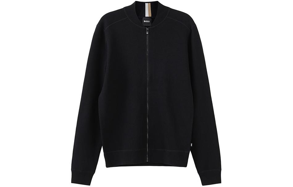 HUGO BOSS FW23  Black Solid Knit Crewneck Zip-Up Long-Sleeve Sweater. 50495388-001