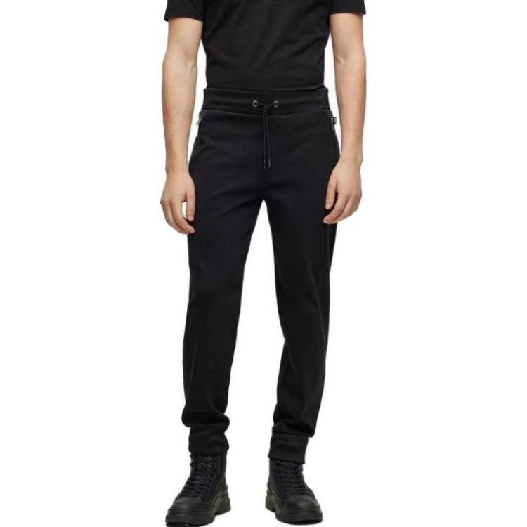 Shop HUGO BOSS FW23 黑色中腰抽繩休閒運動褲 50499243-001
