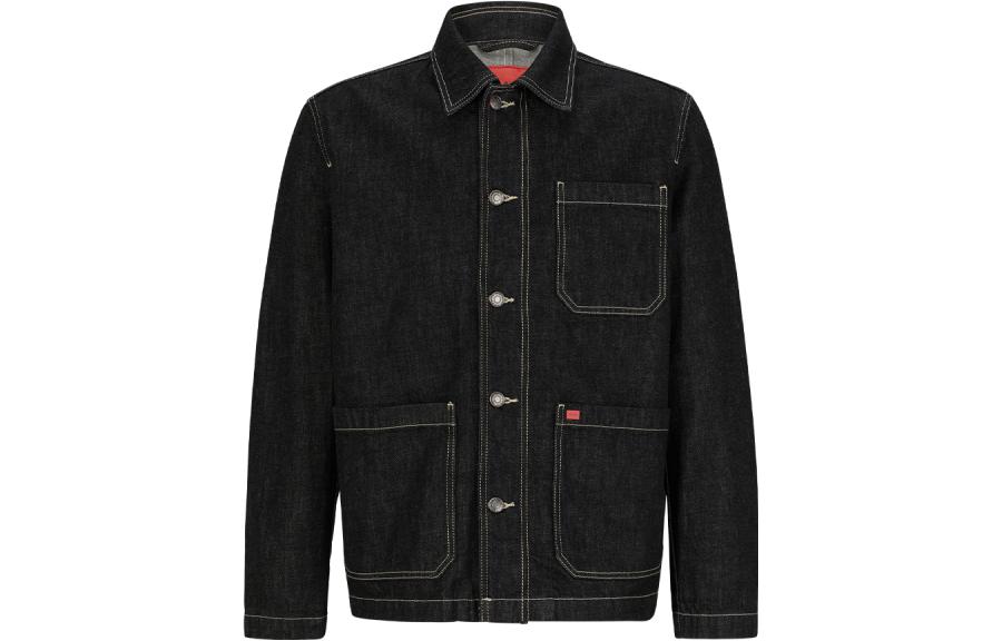 HUGO BOSS FW23  Black Solid Single-Breasted Denim Jacket Shirt. 50502183-001