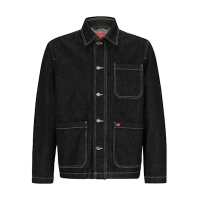 HUGO BOSS FW23 Black Solid Single-Breasted Denim Jacket Shirt. 50502183-001