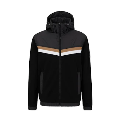 HUGO BOSS FW23 Black Striped Zip-Up Hoodie Jacket 50501673-001