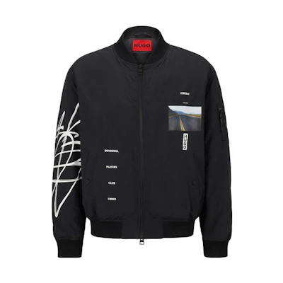 HUGO BOSS FW23 Black Zipper Casual Jacket with Letter Print. 50493670
