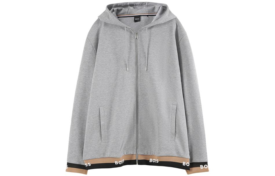 Order HUGO BOSS FW23  Grey Letter Print Zip Hoodie Casual Sweatshirt. 50481761-041