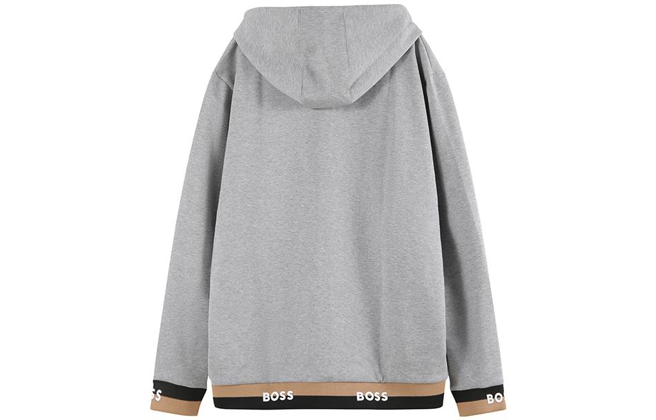 Lookbook HUGO BOSS FW23  Grey Letter Print Zip Hoodie Casual Sweatshirt. 50481761-041