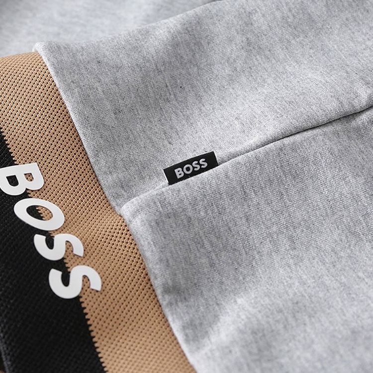 Purchase HUGO BOSS FW23  Grey Letter Print Zip Hoodie Casual Sweatshirt. 50481761-041