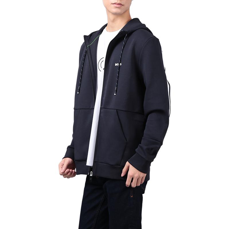Shop HUGO BOSS FW23  Logo Zip-Up Hoodie Deep Blue Casualwear 50493495-402