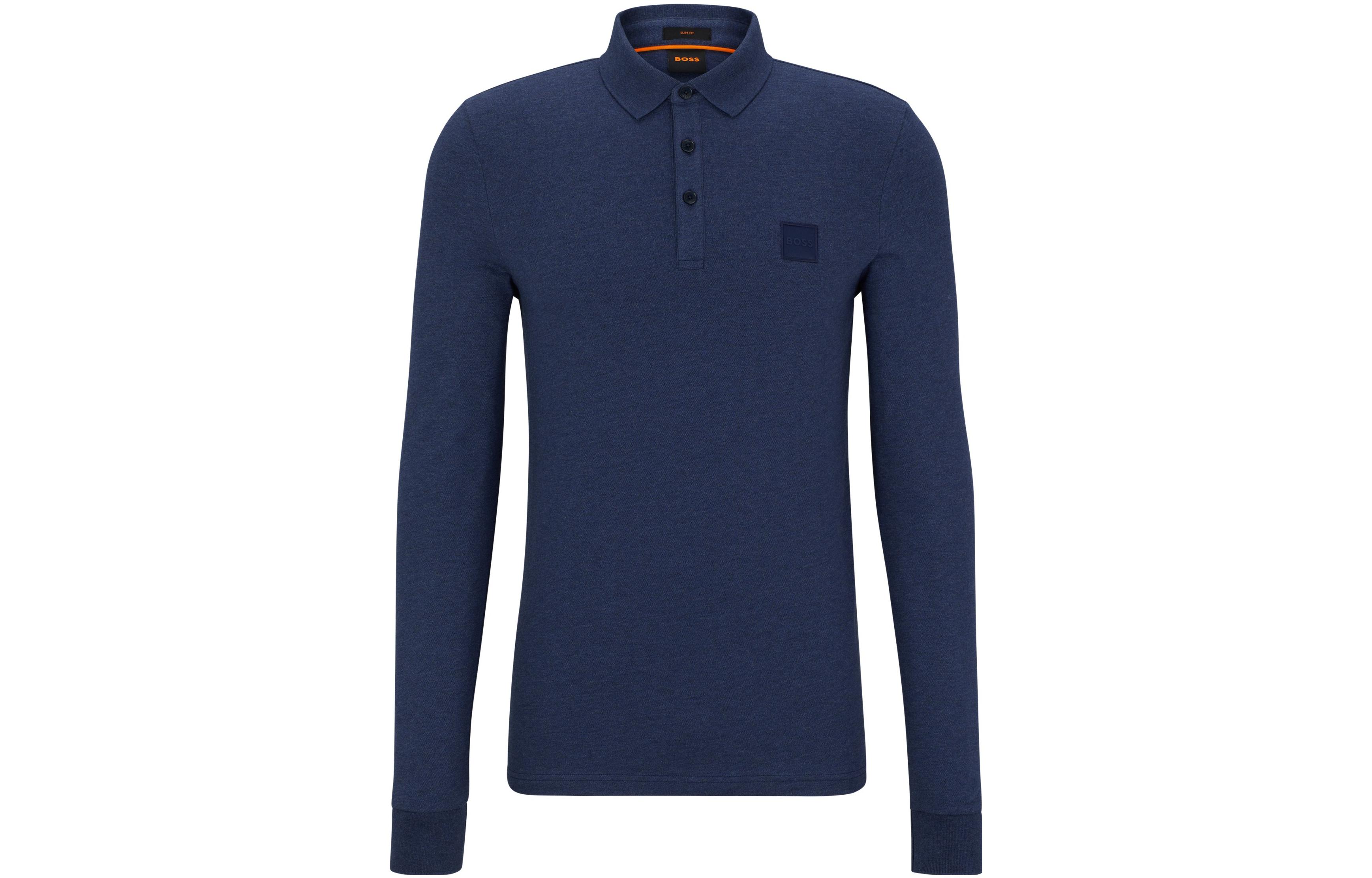 HUGO BOSS FW23  Navy Casual Long Sleeve Pullover Polo Shirt. 50472681-418