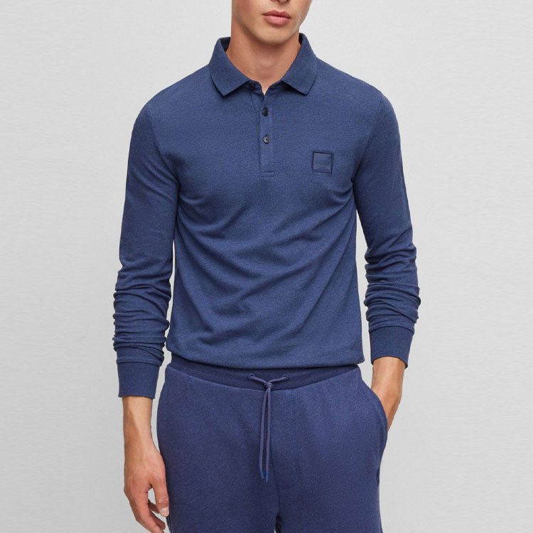 Shop HUGO BOSS FW23  Navy Casual Long Sleeve Pullover Polo Shirt. 50472681-418