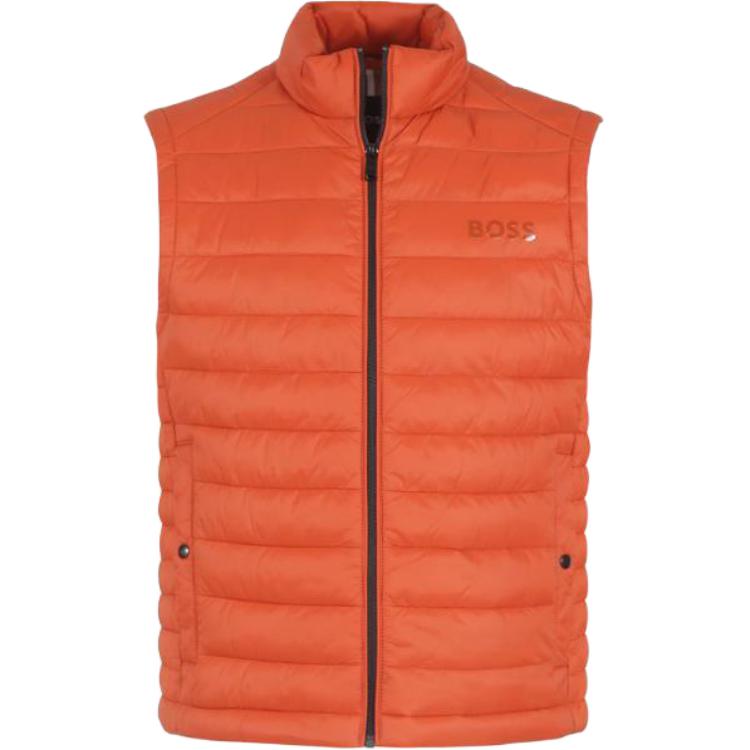 HUGO BOSS FW23  Orange Sleeveless Casual Zip Cotton Vest with Logo. 50471854-801