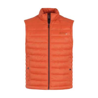 HUGO BOSS FW23 Orange Sleeveless Casual Zip Cotton Vest with Logo. 50471854-801