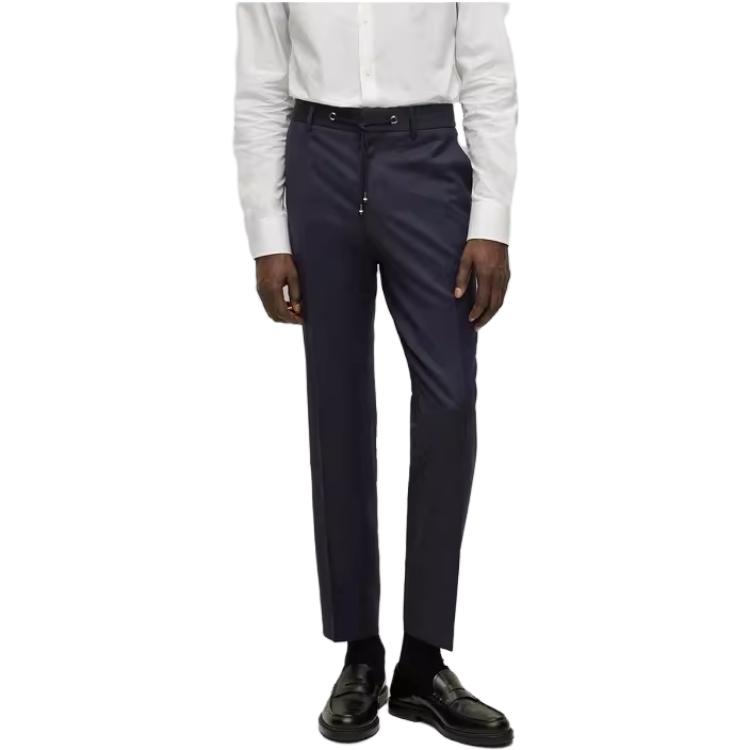 Cheap HUGO BOSS FW23 修身羊毛抽繩休閒褲 素色款式 50469169-001