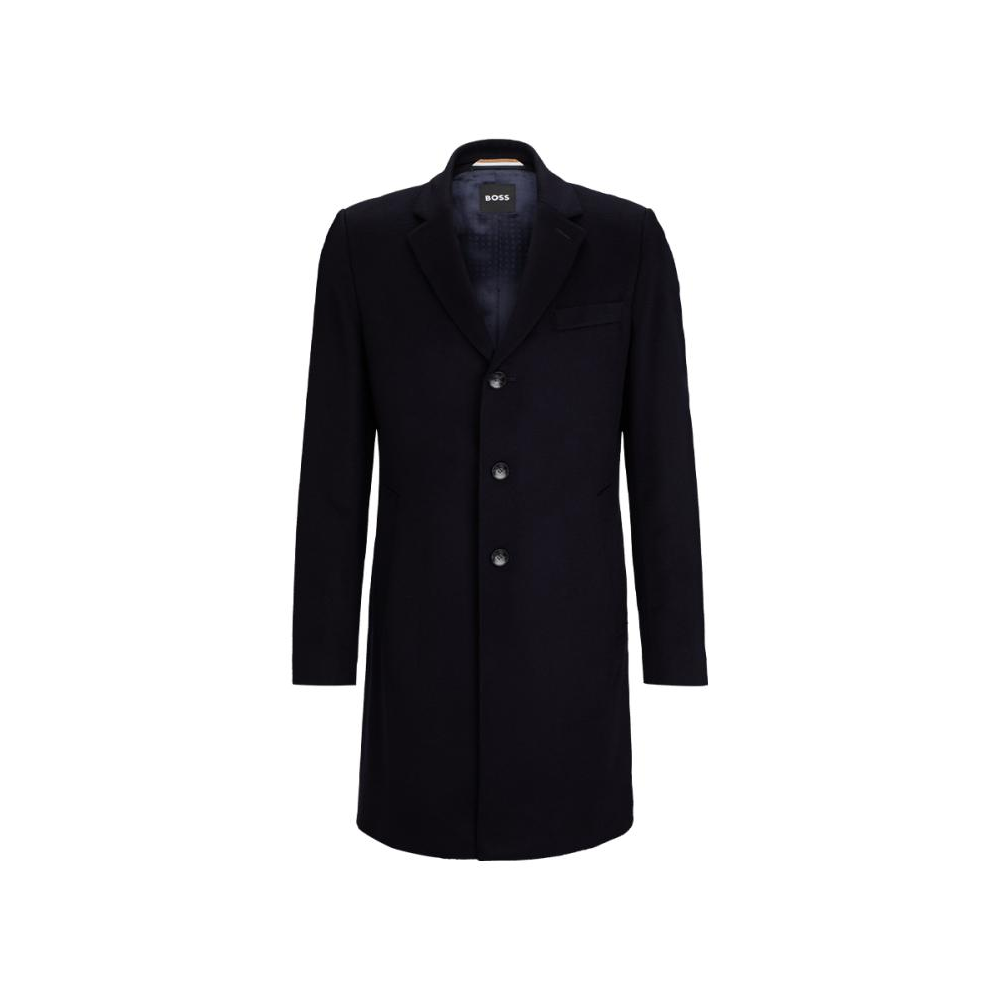 HUGO BOSS FW23  Solid Black Single-Breasted Lapel Coat. 50502482-001