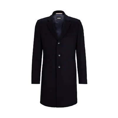 HUGO BOSS FW23 Solid Black Single-Breasted Lapel Coat. 50502482-001