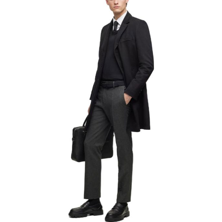 Purchase HUGO BOSS FW23 黑色單排扣翻領大衣。 50502482-001