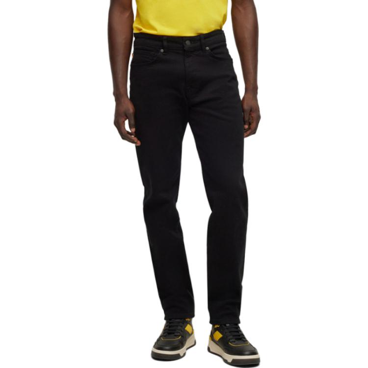 Shop HUGO BOSS FW23  Solid Black Straight-Leg Casual Jeans 50495920-003
