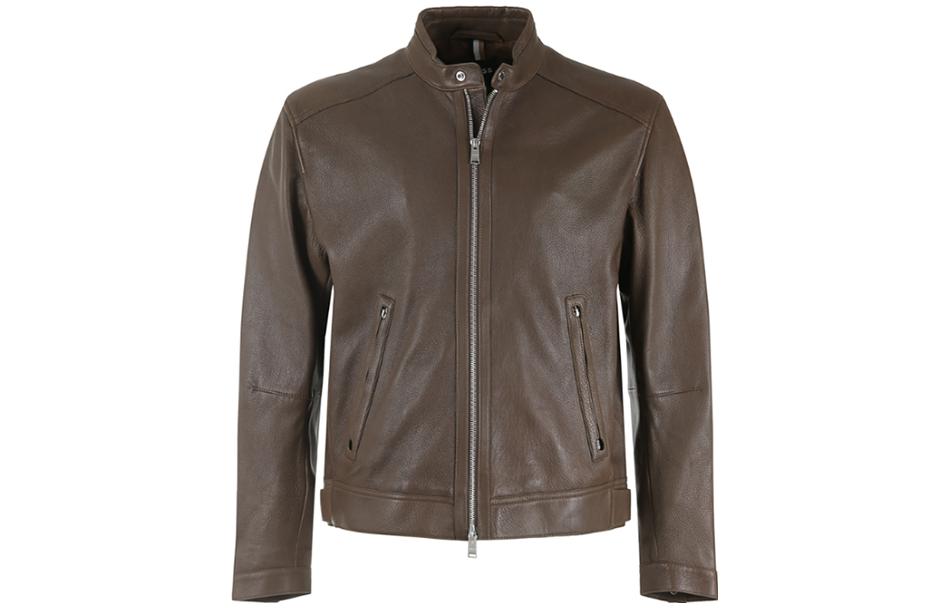 HUGO BOSS FW23  Solid Color Casual Leather Jacket with Stand Collar 50493935-361