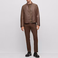 Shop HUGO BOSS FW23 素色休閒立領皮革夾克 50493935-361