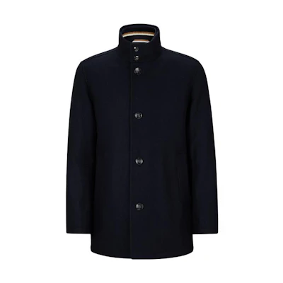 HUGO BOSS FW23 Solid Color Short Single-Breasted Coat Navy Blue. 50512816-404