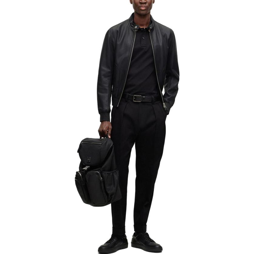 HUGO BOSS FW23  Solid Color Zip-Up Leather Jacket with Stand Collar. 50494120-001 圖 3