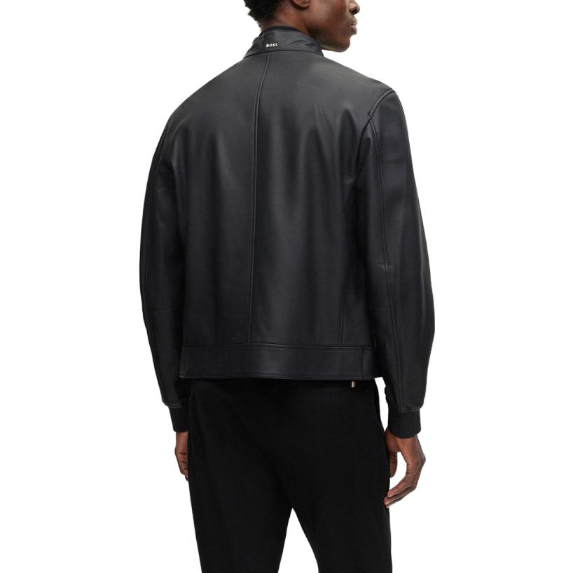 HUGO BOSS FW23  Solid Color Zip-Up Leather Jacket with Stand Collar. 50494120-001 圖 5