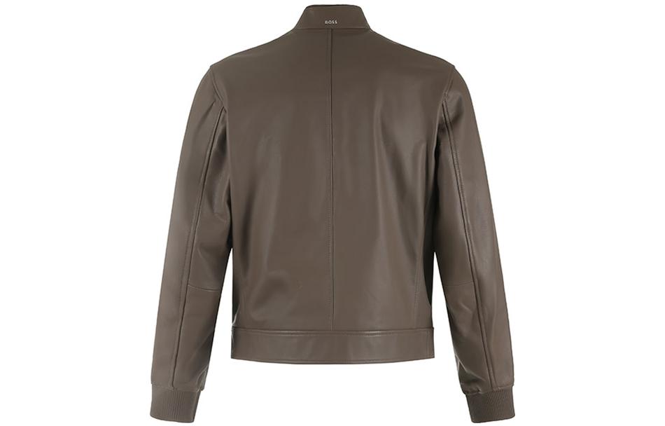 HUGO BOSS FW23  Solid Color Zip-Up Leather Jacket with Stand Collar. 50494120-001 圖 7