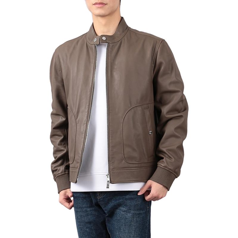 HUGO BOSS FW23  Solid Color Zip-Up Leather Jacket with Stand Collar. 50494120-001 圖 8