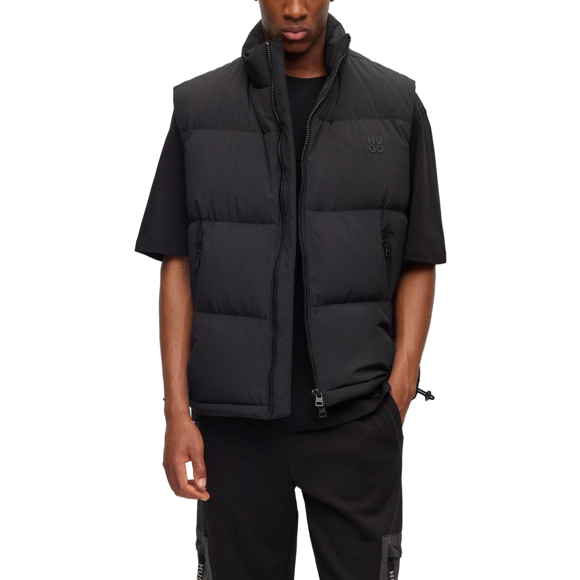 Shop HUGO BOSS FW23 Logo Jaket Tanpa Lengan Zip-Up Solid 50496278-275