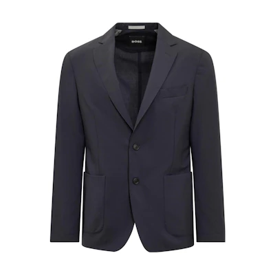 HUGO BOSS FW23 Solid Single-Breasted Long Sleeve Blazer Navy Blue. 50497353-404