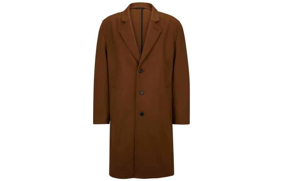 HUGO BOSS FW23  Solid Single-Breasted Mid-Length Coat Dark Brown 50495216-223