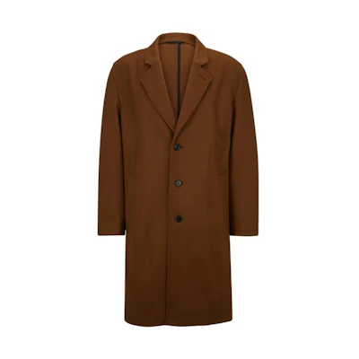 HUGO BOSS FW23 Solid Single-Breasted Mid-Length Coat Dark Brown 50495216-223