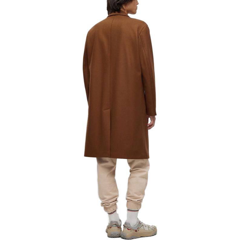 Shop HUGO BOSS FW23 深棕色單排扣中長大衣 50495216-223