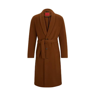 HUGO BOSS FW23 Wool Blend Mid-Length Coat Rust Copper Color. 50499777-224