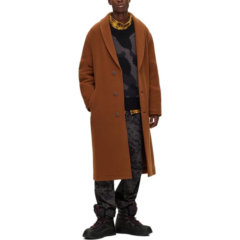 Lookbook HUGO BOSS FW23 羊毛混紡中長版大衣 銹銅色 50499777-224
