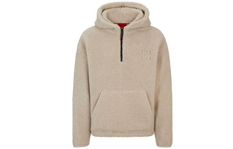 HUGO BOSS FW23 Beige Logo Soft Fleece Hoodie Sweatshirt 50496412-108
