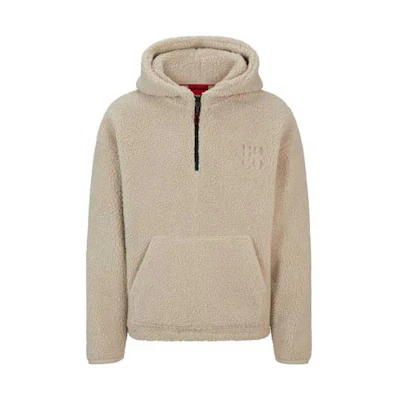 HUGO BOSS FW23 Beige Logo Soft Fleece Hoodie Sweatshirt 50496412-108